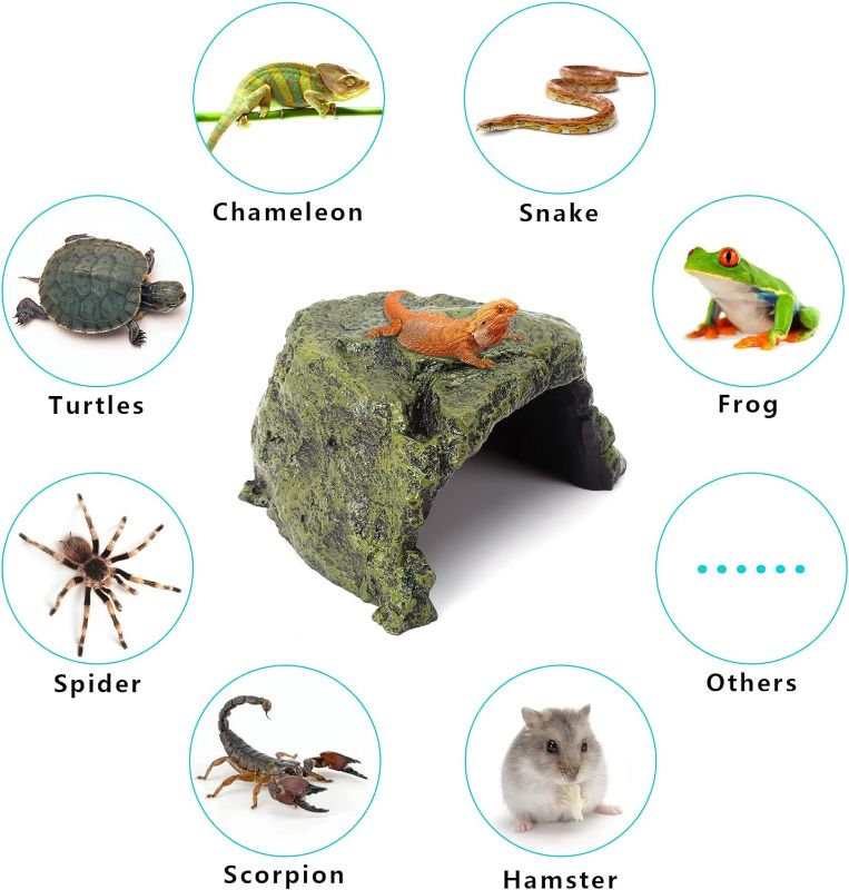 Photo 2 of Reptile Rock Hide Cave - World 9.99 Mall Reptile Rock Hide Habitat Decoration|Natural,Non-Toxic, Made of Resin | Hideout for Small Lizards, Turtles, Reptiles, Amphibians,Fish
