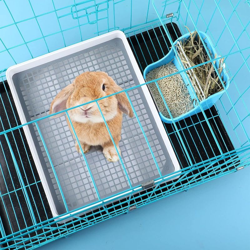 Photo 4 of Bokon 1 PC PACK - Rabbit Large Litter Box for Cage Guinea Pig Litter Pan with Grid Rabbit Guinea Pig Toilet Ferret Corner Potty Trainner Ideal for Rats, Hamsters, Small Animals (15 x 12.2 x 2.6 Inch)
