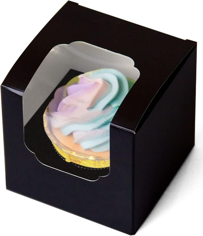 Photo 1 of qiqee Black Cupcake Boxes Individual Cupcake Container 100pcs  Auto-Popup Single Cupcake Boxes(100 PCS)
