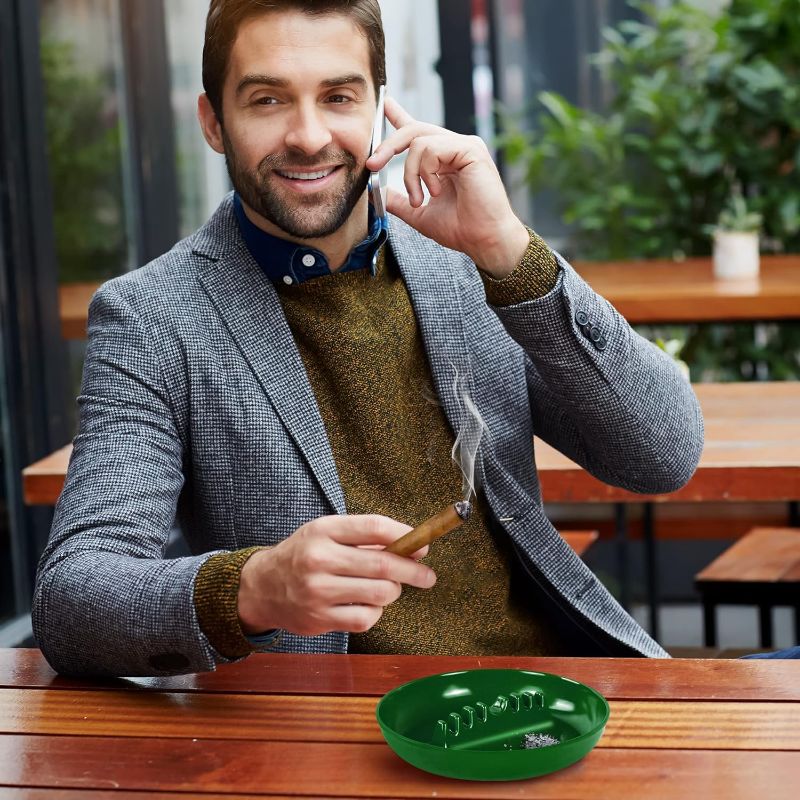 Photo 1 of Grovind Plastic Ashtrays for Cigarettes and Cigars, Indoor Outdoor Ash Tray Large Size Tabletop Ashtray Decor for Home Office Restaurant Patio Bar - 1 PC PACK (Green)
