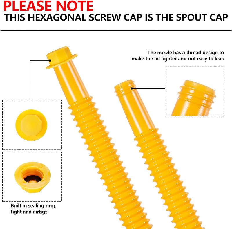 Photo 5 of Gas Can Spout Replacement,Gas Can Nozzle,(3 Kit-Yellow) with 6 Screw Collar Caps(3 Coarse Thread &3 Fine Thread-Fits Most of The Cans) with Gas Can Vent Caps,Thick Rubber pad,Spout Cover,Base Caps
