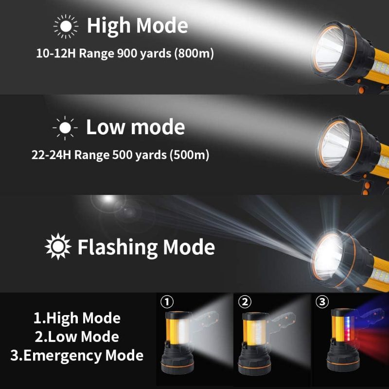 Photo 3 of GEPROSMA Super Bright Most Powerful Cordless Handheld Spotlight High 6000 Lumens Rechargeable Big LED Flashlight, Large Searchlight Long Lasting Long Range
