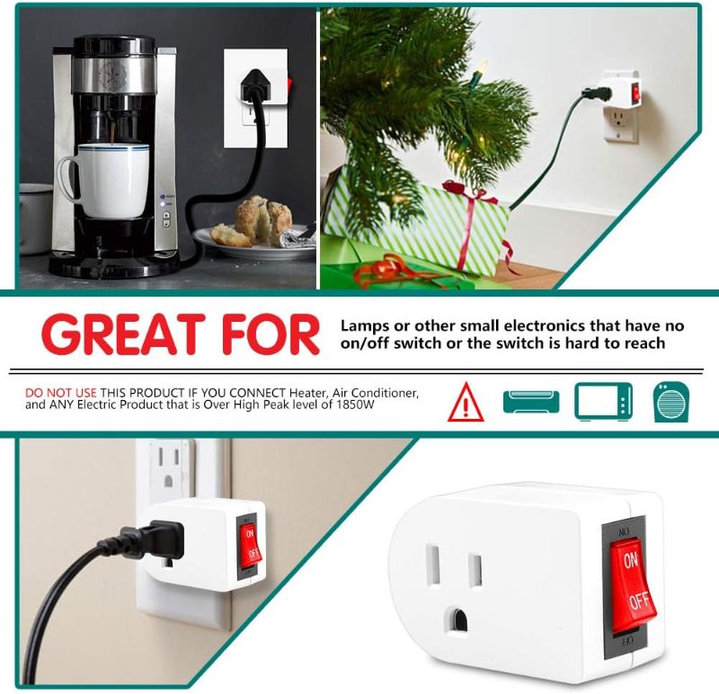 Photo 2 of Grounded Outlet Adapter, ANKO ETL Listed Wall Tap Adapter with Red Indicator On/Off Power Switch (3 Pack)
