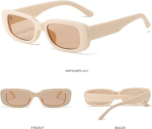Photo 3 of KUGUAOK Trendy Rectangle Sunglasses for Women Retro Small Square Sun Glasses UV 400 Protection Travel Goggles 3 PACK
