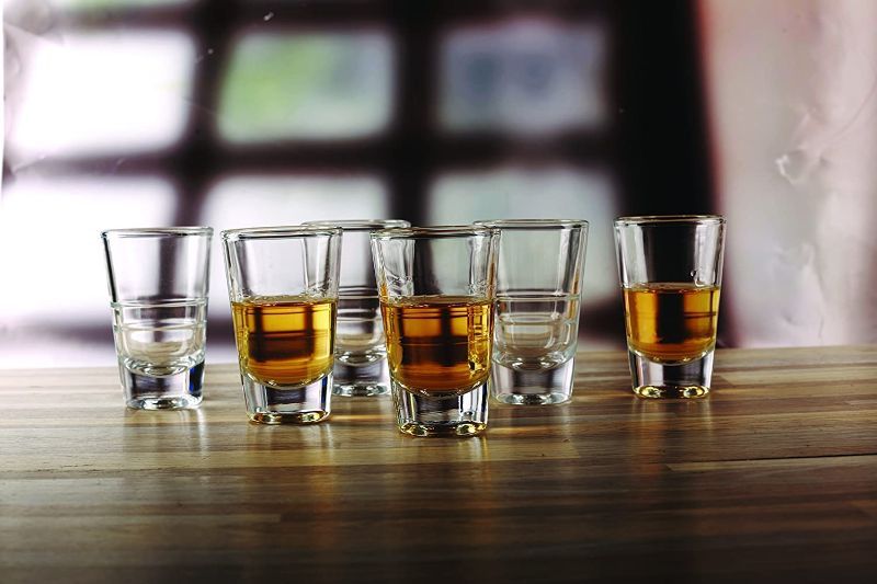 Photo 3 of Isaac Mizrahi Shot Glasses | Set of 6 Shot Glasses for Liquor & Spirits, 3.8 Ounces, Clear | Bar Drinkware Gift Set for Men & Women, Wedding Favors, Groomsmen & 21st Birthday | (Lille Design)
