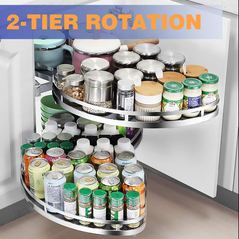 Photo 2 of HAVEITS Blind Corner Pull Out Cabinet Organizer, Soft Close Swing Left Lazy Susan with Non-slip Trays for 36 inch Kitchen Cabinets, Heavy Duty Blind Corner Storage for Right Handed Open Cabinet
