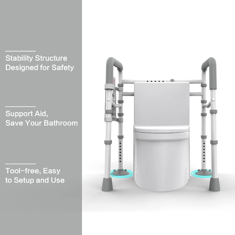 Photo 3 of AGRISH Stand Alone Toilet Safety Rail - Adjustable Width & Height Fit Any Toilet, Medical Toilet Frame for Elderly Handicap Disabled, Folding Handrails with Storage and Padded Handles(White Grey)-  BOX HAS BEEN OPENED / MAY BE MISSING PARTS