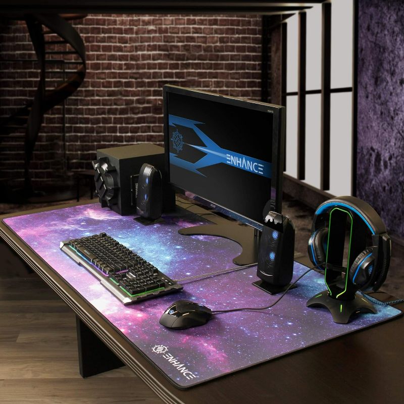 Photo 3 of ENHANCE XXXL Gaming Computer Desk Mat - 3XL Large Mouse Mat (48x24 Mouse Pad) Cushion Padding for Office Desk, Extended Table Mousepad with Smooth Tracking Surface and Non-Slip Rubber Grip - Galaxy
