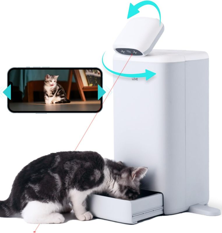 Photo 1 of Automatic Cat Feeder with Camera, HHOLOVE O Sitter 1080P HD Pet Camera with Cat Food Dispenser, 5G WiFi with APP Control for Remote Feeding, Night Vision, Laser, AI 24H Life Record
