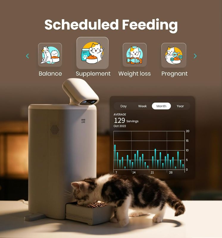 Photo 2 of Automatic Cat Feeder with Camera, HHOLOVE O Sitter 1080P HD Pet Camera with Cat Food Dispenser, 5G WiFi with APP Control for Remote Feeding, Night Vision, Laser, AI 24H Life Record
