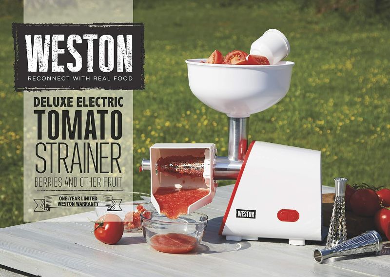 Photo 3 of Weston Brands Deluxe Electric Tomato Strainer and Sauce Maker | Easy to Operate Vegetable & Fruit Juicer Machine Juice Extractor With 3 Stainless Straining Screens | Easy to Clean and Dishwasher Safe-    MAY BE MISSING PARTS
