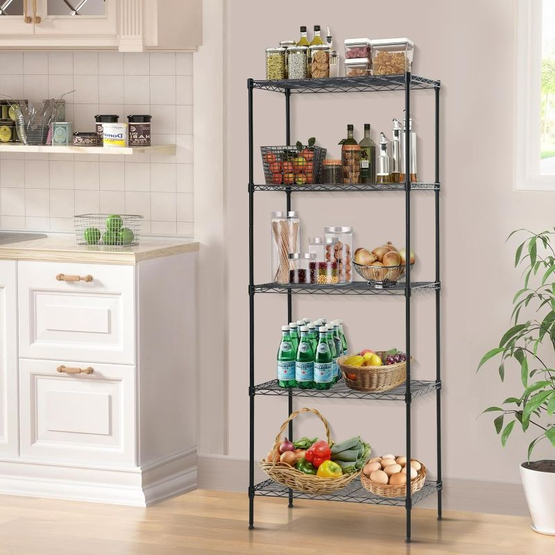 Photo 2 of 5-Tier Metal Shelving Unit, Heavy Duty Storage Shelves Hold 750LBS NSF Steel Organizer Wire Rack for Closet Basement Office Kitchen Laundry, 24" W x 14" D x 60" H- Black- ITEM IS NEW BUT MAY BE MISSING PARTS
