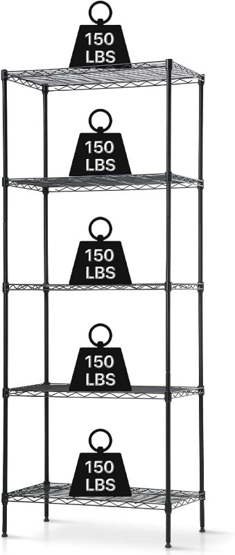 Photo 1 of 5-Tier Metal Shelving Unit, Heavy Duty Storage Shelves Hold 750LBS NSF Steel Organizer Wire Rack for Closet Basement Office Kitchen Laundry, 24" W x 14" D x 60" H- Black- ITEM IS NEW BUT MAY BE MISSING PARTS
