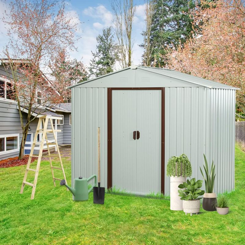 Photo 2 of GLANZEND 8 x 12Ft Metal Outdoor Storage Shed, Double Doors Garden Sheds with Foundation and Latch, Waterproof Steel Tool Storage House, for Backyard Patio...- ITEM IS NEW BUT MAY BE MISSING PARTS