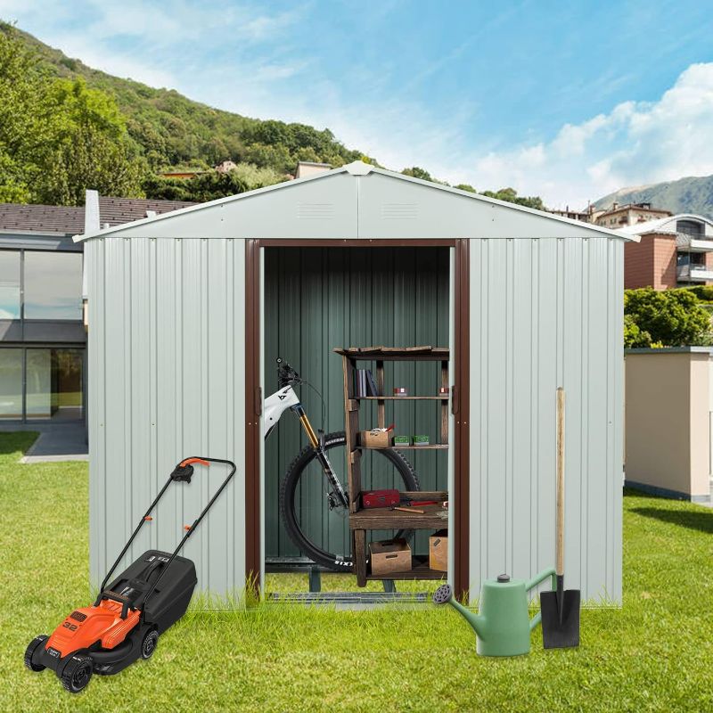 Photo 1 of GLANZEND 8 x 12Ft Metal Outdoor Storage Shed, Double Doors Garden Sheds with Foundation and Latch, Waterproof Steel Tool Storage House, for Backyard Patio...- ITEM IS NEW BUT MAY BE MISSING PARTS