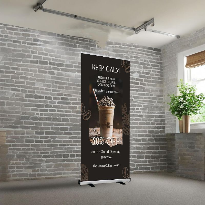 Photo 1 of Breathe- Easy Banner Retractable Banner Stand - Retractable Roll Up Banner Stand with Travel Bag for Trade Shows Retail Display Corporate Events, Advertising (STAND WITH BANNER ) - MAY BE MISSING PARTS
