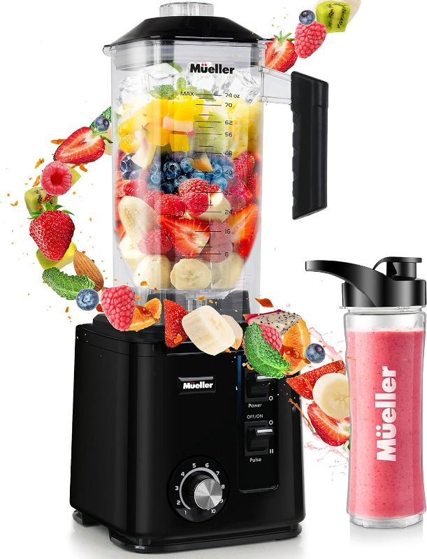 Photo 1 of Mueller DuraBlend, 10-Speed 3.0hp Professional Series Blender - Pulse Mode and Ice Crushing Powerful Motor, Smoothie Blender, 74 Oz, 6 Stainless Steel Blades, Blend, Chop, Grind, with Smoothie Bottle
