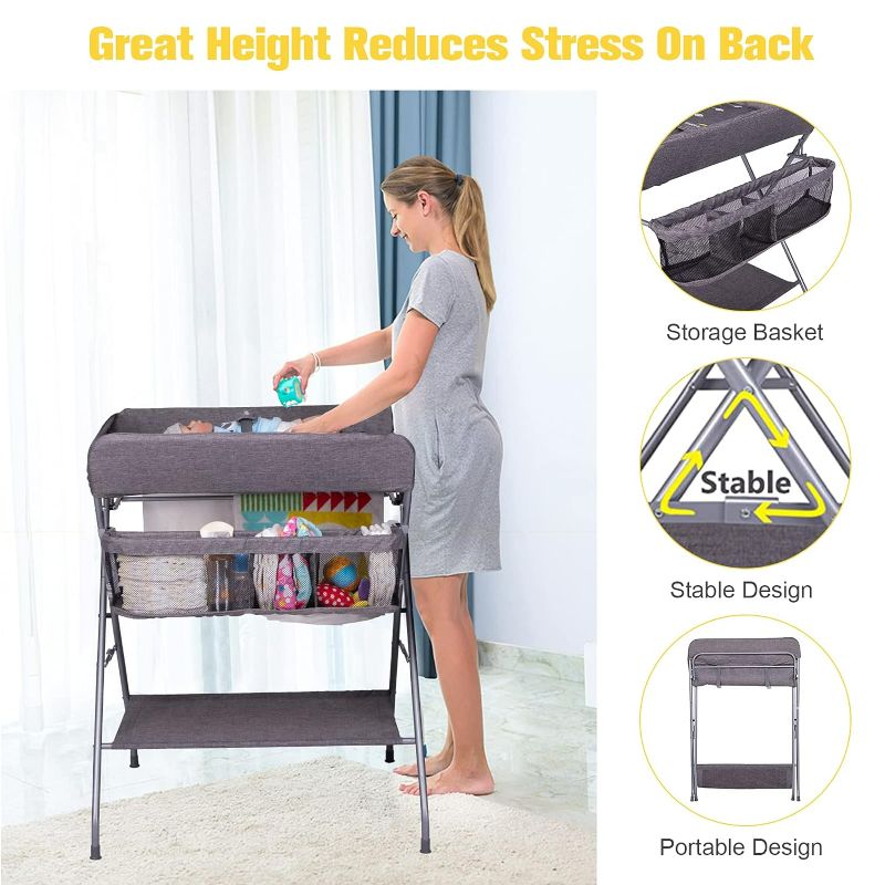 Photo 2 of FIZZEEY Baby Diaper Changing Table - Foldable Portable Folding Changing Table Station w/Storage Organizer

