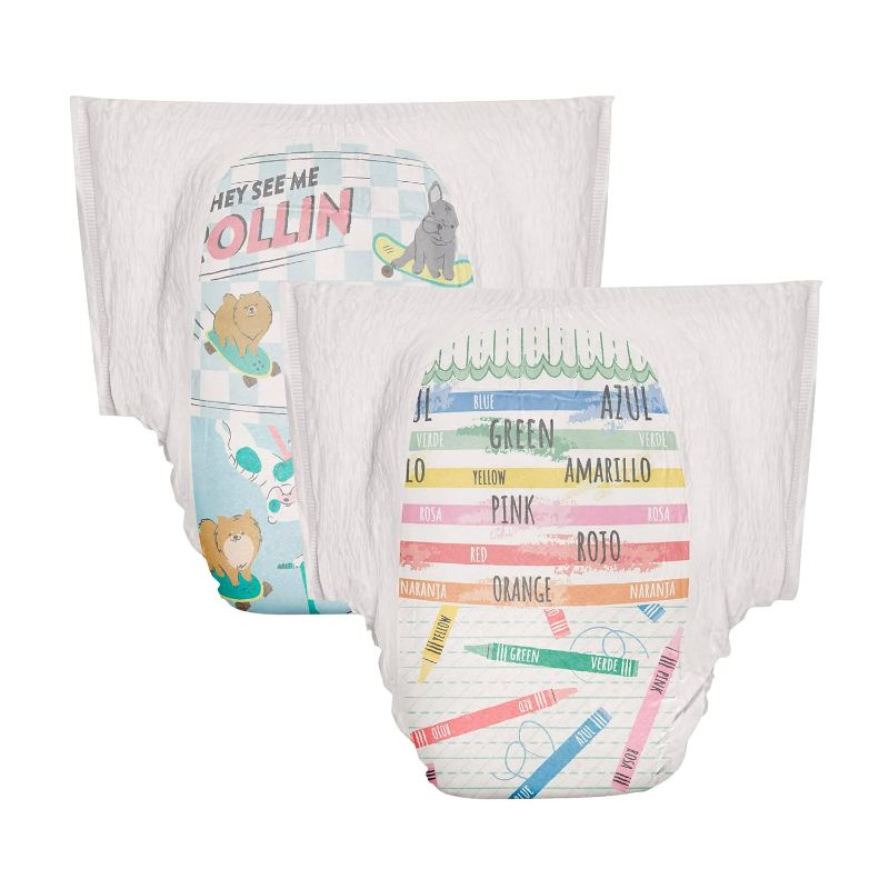 Photo 1 of The Honest Company Clean Conscious Training Pants | Plant-Based, Sustainable Diapers | Let's Color + See Me Rollin'| Size 4T/5T (38+ lbs), 57 Count
