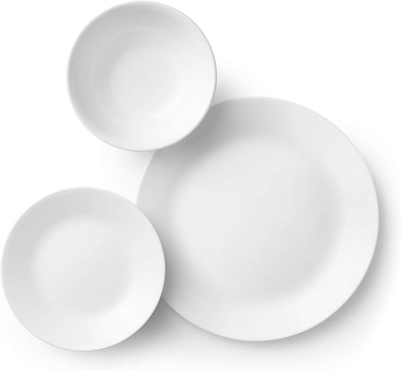 Photo 2 of Corelle Vitrelle 18-Piece Service for 6 Dinnerware Set, Triple Layer Glass and Chip Resistant, Lightweight Round Plates and Bowls Set, Winter Frost White
