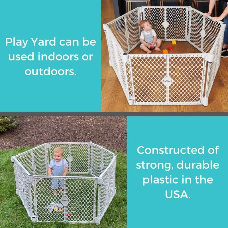 Photo 2 of Toddleroo by North States Superyard Indoor/Outdoor 6-Panel Play Baby Yard, Made in USA: Safe Play Area Anywhere. Carrying Strap for Easy Travel....
