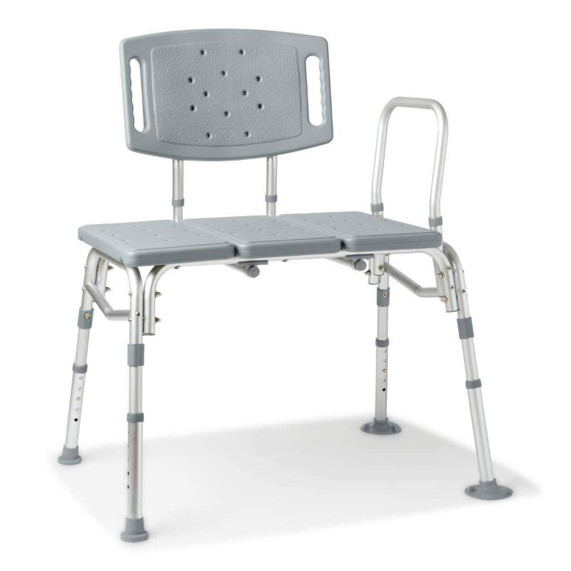 Photo 2 of Medline Durable Non-Slip Bath Transfer Bench With Back & Armrest, Height Adjustable, Gray
