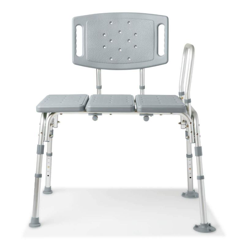 Photo 1 of Medline Durable Non-Slip Bath Transfer Bench With Back & Armrest, Height Adjustable, Gray
