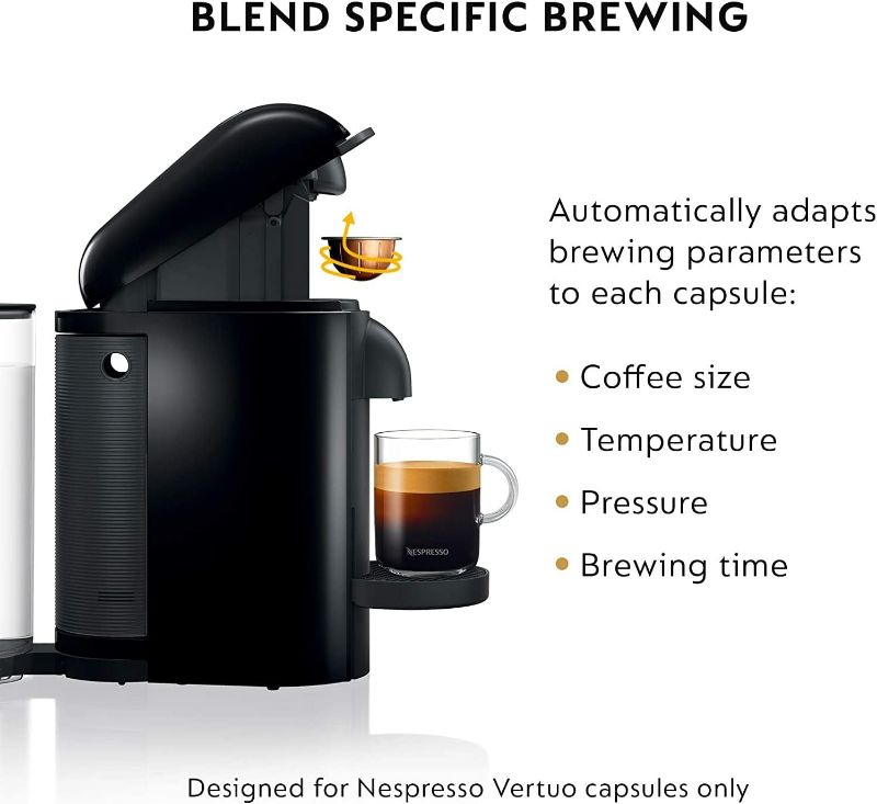 Photo 3 of Nespresso VertuoPlus Coffee and Espresso Machine by Breville with Milk Frother,60 Fluid Ounces, Ink Black
