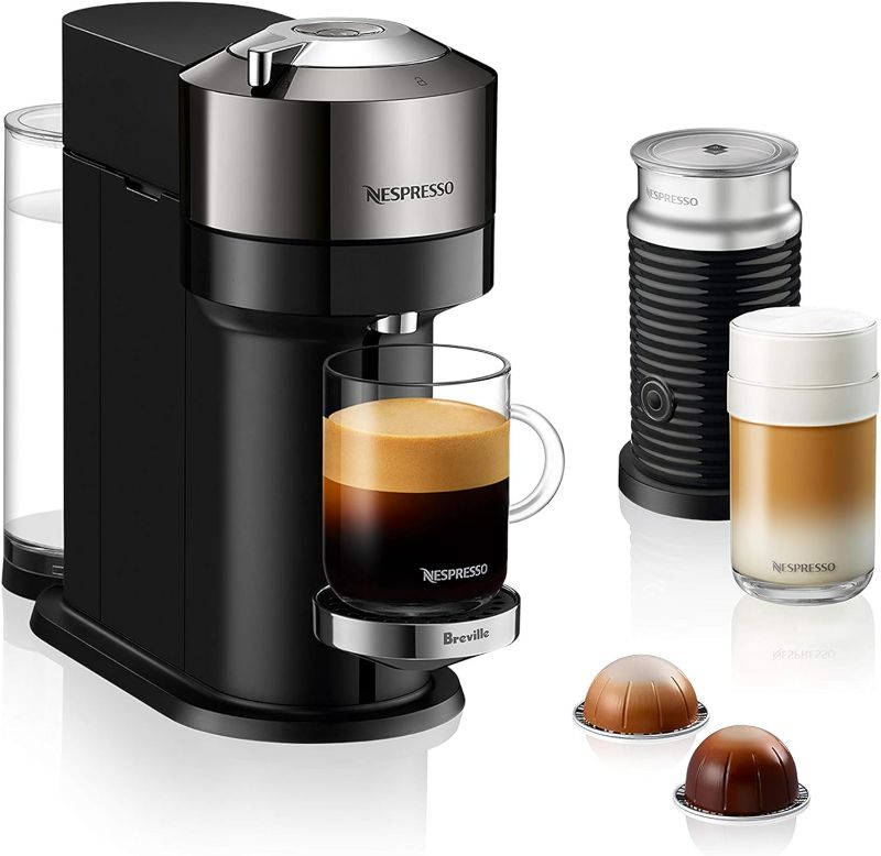 Photo 1 of Nespresso Vertuo Next Deluxe Coffee and Espresso Maker, Pure Chrome with Aeroccino Milk Frother,1.1 liter, Black,Dark Chrome- ITEM IS NEW BUT MAY BE MISSING PARTS
