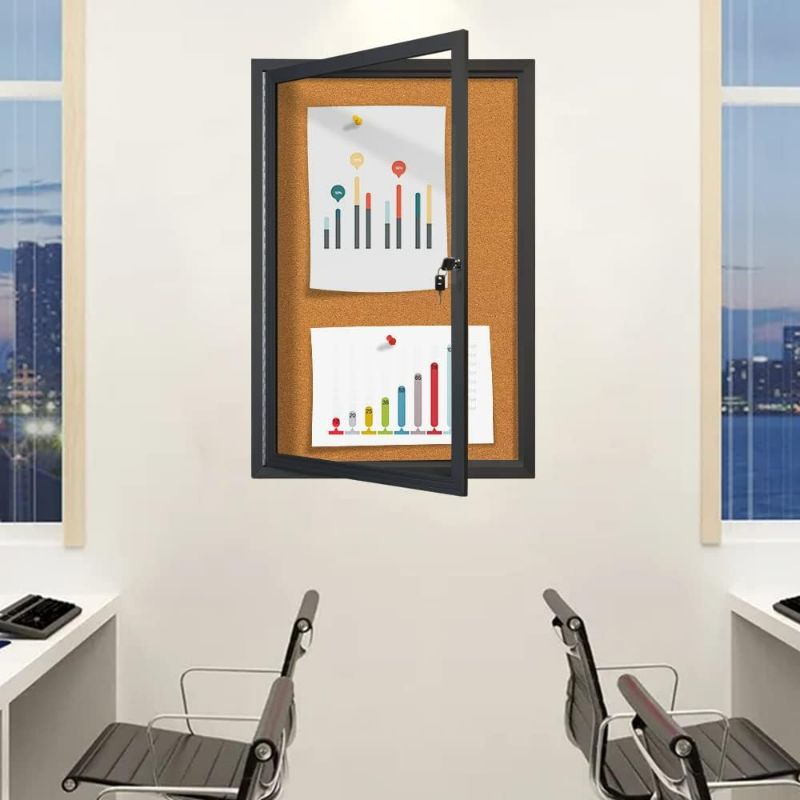 Photo 3 of Outdoor Bulletin Board KBW Weatherproof Enclosed Cork Bulletin Board with Glass Lockable Door, Black Aluminum Framed Wall-Mounted Display Case Corkboards...
