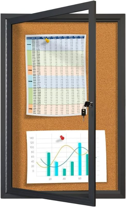 Photo 1 of Outdoor Bulletin Board KBW Weatherproof Enclosed Cork Bulletin Board with Glass Lockable Door, Black Aluminum Framed Wall-Mounted Display Case Corkboards...
