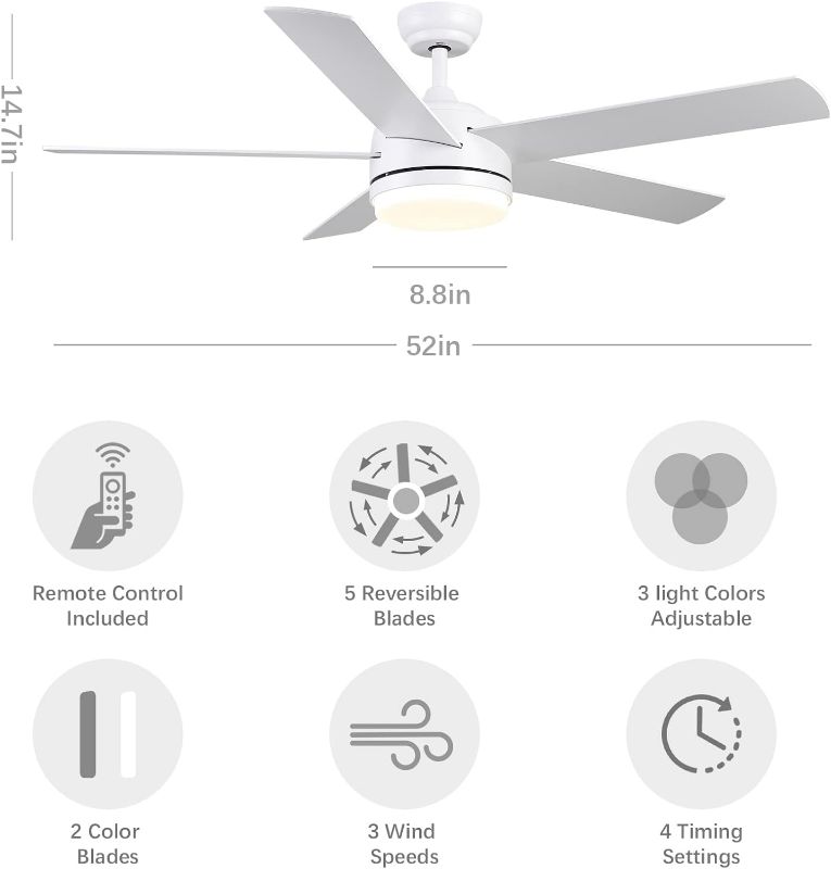 Photo 3 of Wellspeed Ceiling Fan with Lights, Remote Control, 52 Inch White Modern Ceiling Fan with Opal Glass and Reversible Daul Finish?Room Suitable for Living Room, Bedroom, Terrace (Indoor, Outdoor)- ITEM IS NEW BUT MAY BE MISSING PARTS
