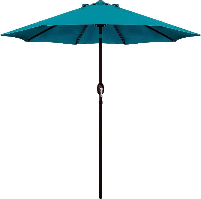 Photo 1 of Blissun 9' Outdoor Patio Umbrella, Market Striped Umbrella with Push Button Tilt and Crank (Cerulean)
