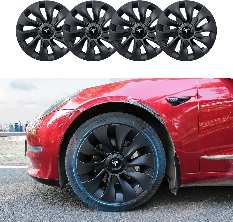 Photo 2 of XINFOOB Tesla Model 3 Wheel 18-Inch Hub Cap Replacement ABS Cover Set of 4 Matte Black 2018-2023 Model 3 Accessories
