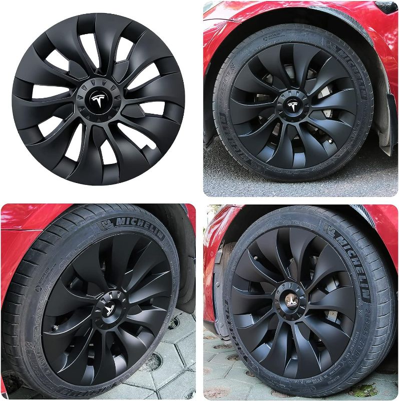 Photo 3 of XINFOOB Tesla Model 3 Wheel 18-Inch Hub Cap Replacement ABS Cover Set of 4 Matte Black 2018-2023 Model 3 Accessories
