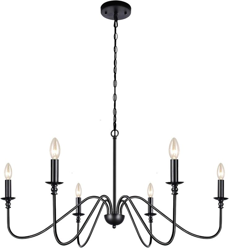 Photo 1 of Lampundit 5-Light Iron Chandelier Black Farmhouse Chandelier Classic Candle Ceiling Pendant Light Fixture for Kitchen Island Dining Room Living Room Foyer Barn- ITEM IS USED
