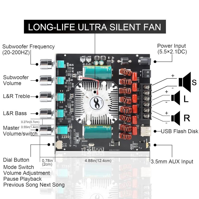 Photo 2 of ZK-AS21 220W*2+350W 2.1 Bluetooth Power Amplifier Board with TPA3255 Chip, 18V-36V Bluetooth Speaker Audio Amplifier Module- 
