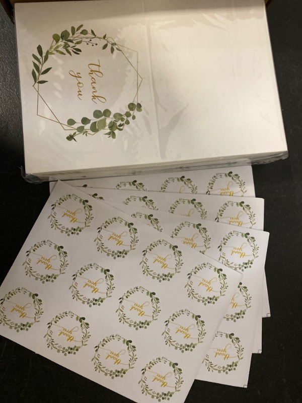 Photo 2 of (48 Pack) Thank You Cards with Envelopes and Stickers, 6x4 Inch Watercolor Greenery Gold Foil Design Thank You Blank Notes for Engagement, Bridal Shower, Business, Funeral Wedding, Baby Shower, Graduation (Greenery-gold)
