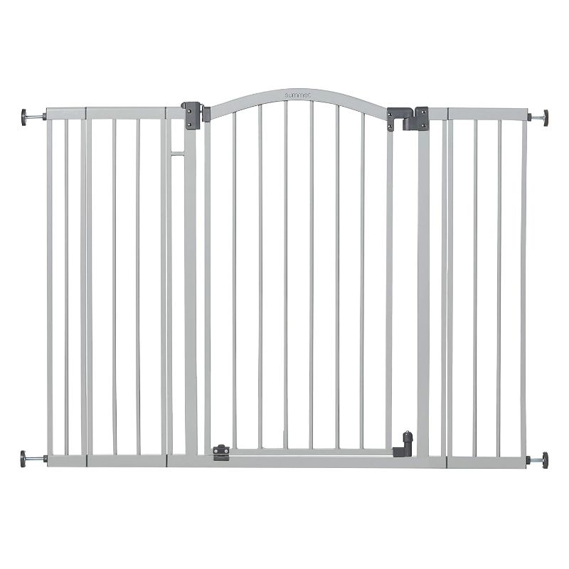 Photo 1 of CUMBOR- Pet and Baby Gate, 29.5"-46" Wide, 38" Tall, Pressure or Hardware Mounted, Install on Wall or Banister in Doorway or Stairway, Auto Close Walk-Thru Door - Gray

