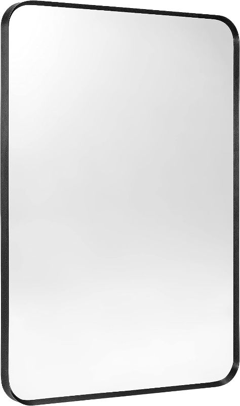 Photo 1 of Minuover Wall Mount Mirror for Bathroom, Brush Black Metal Framed Rounded Corner Rectangular Vanity Mirror (24" x 36", Black)
