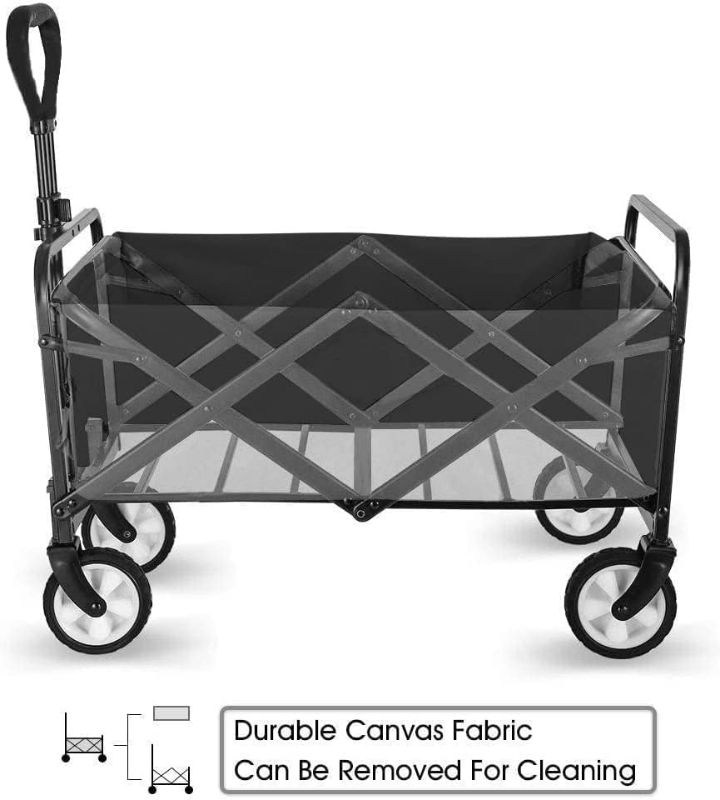 Photo 3 of Collapsible Foldable Wagon, Beach Cart Large Capacity, Heavy Duty Folding Wagon Portable, Collapsible Wagon for Sports, Shopping, Camping (Black)
