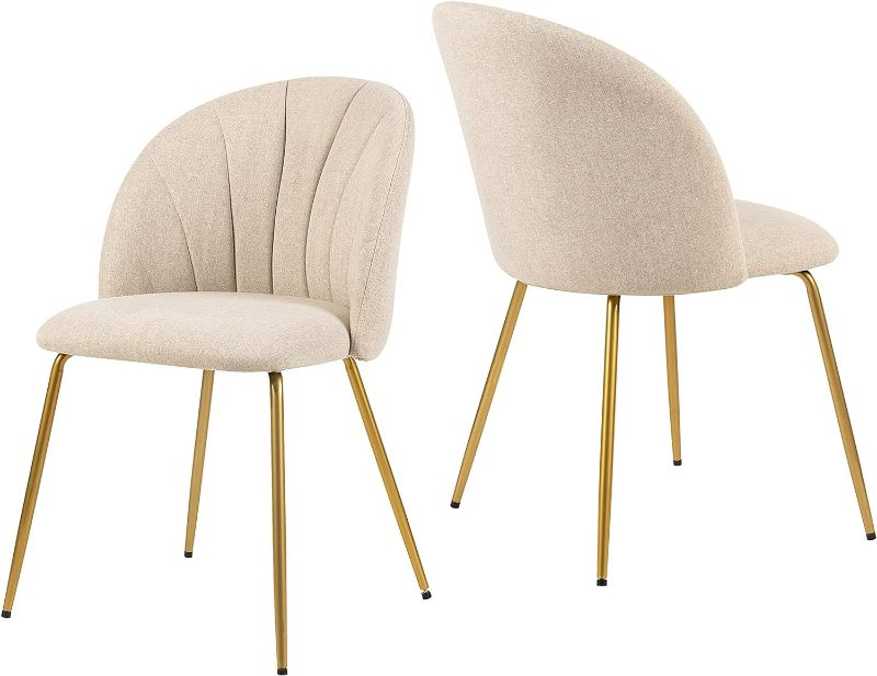 Photo 1 of Living Room Chair Set of 2 Beige Dining Chairs, Upholstered Accent Chairs with Gold Plating Legs for Living Room Chairs(Beige)
