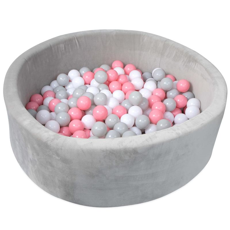 Photo 1 of Nuby Velvet Ball Pit, Soft Play Foam Ball Pits for Baby and Toddlers with 200 Colored Balls Included, Ball Pit Playpen, Indoor Play Gym, Outdoor Play Ball Pit for Babies, Bounce Ball Game Pink & Gray
