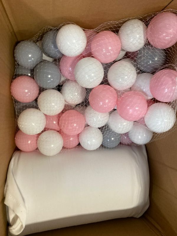 Photo 3 of Nuby Velvet Ball Pit, Soft Play Foam Ball Pits for Baby and Toddlers with 200 Colored Balls Included, Ball Pit Playpen, Indoor Play Gym, Outdoor Play Ball Pit for Babies, Bounce Ball Game Pink & Gray
