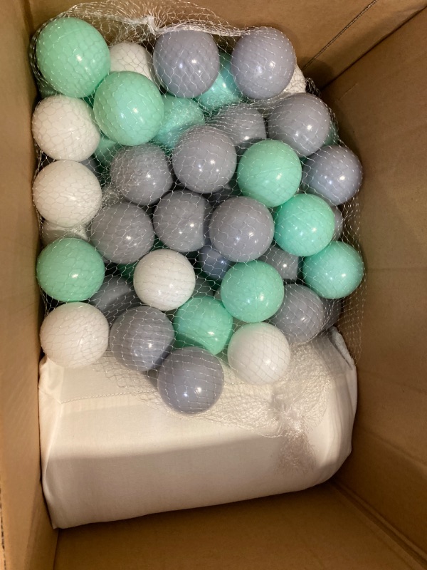 Photo 3 of Foam Ball Pit Round 35x11.8 inch/200 Balls for Kids, Soft Ballpool with Playballs Baby, Light Grey:Dark Turquoise/Grey/White/Mint
