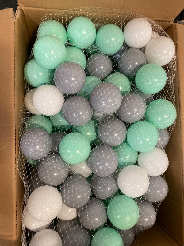 Photo 4 of Foam Ball Pit Round 35x11.8 inch/200 Balls for Kids, Soft Ballpool with Playballs Baby, Light Grey:Dark Turquoise/Grey/White/Mint

