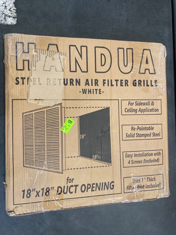 Photo 3 of HANDUA- 18" x 18" (Wall Opening Size) White Sidewall/Ceiling Return Air Filter Grille (673 Series)
