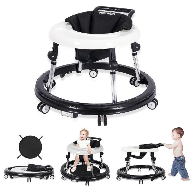 Photo 1 of Wismind Baby Walker Foldable with 9 Adjustable Heights, Baby Walkers and Activity Center for Boys Girls Babies 6-12 Months, Baby Walker and Bouncer Combo with Wheels Portable Anti-Rollover-ITEM IS NEW BUT  MAY BE MISSING PARTS
