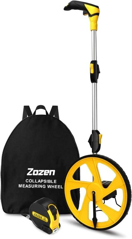Photo 1 of Zozen Measuring Wheel in Feet and Inches, Collapsible with One key to Zero, Kickstand, Starting Point Arrow and Cloth Carrying Bag, Measurement 0-9,999 Ft.-ITEM IS NEW BUT  MAY BE MISSING PARTS
