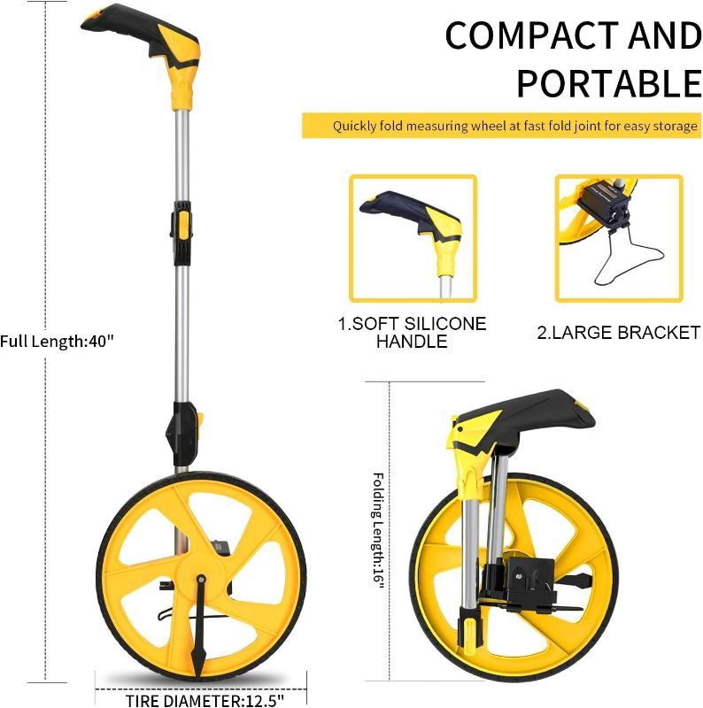 Photo 3 of Zozen Measuring Wheel in Feet and Inches, Collapsible with One key to Zero, Kickstand, Starting Point Arrow and Cloth Carrying Bag, Measurement 0-9,999 Ft.-ITEM IS NEW BUT  MAY BE MISSING PARTS
